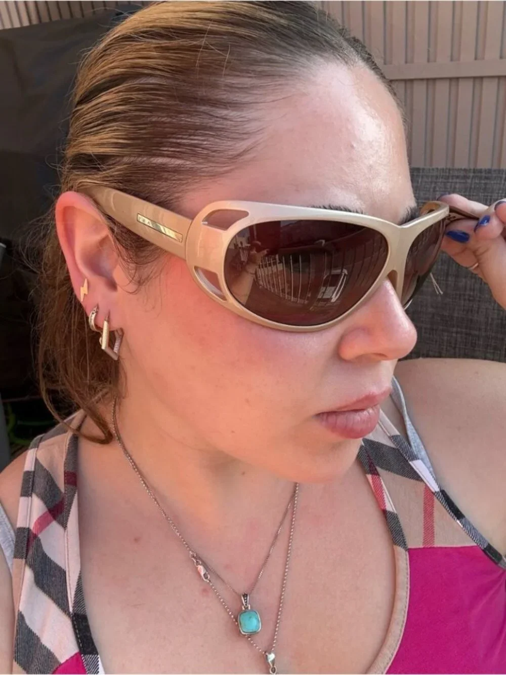 PRADA Y2K Beige Large Sunglasses Vintage - Picture 8 of 8